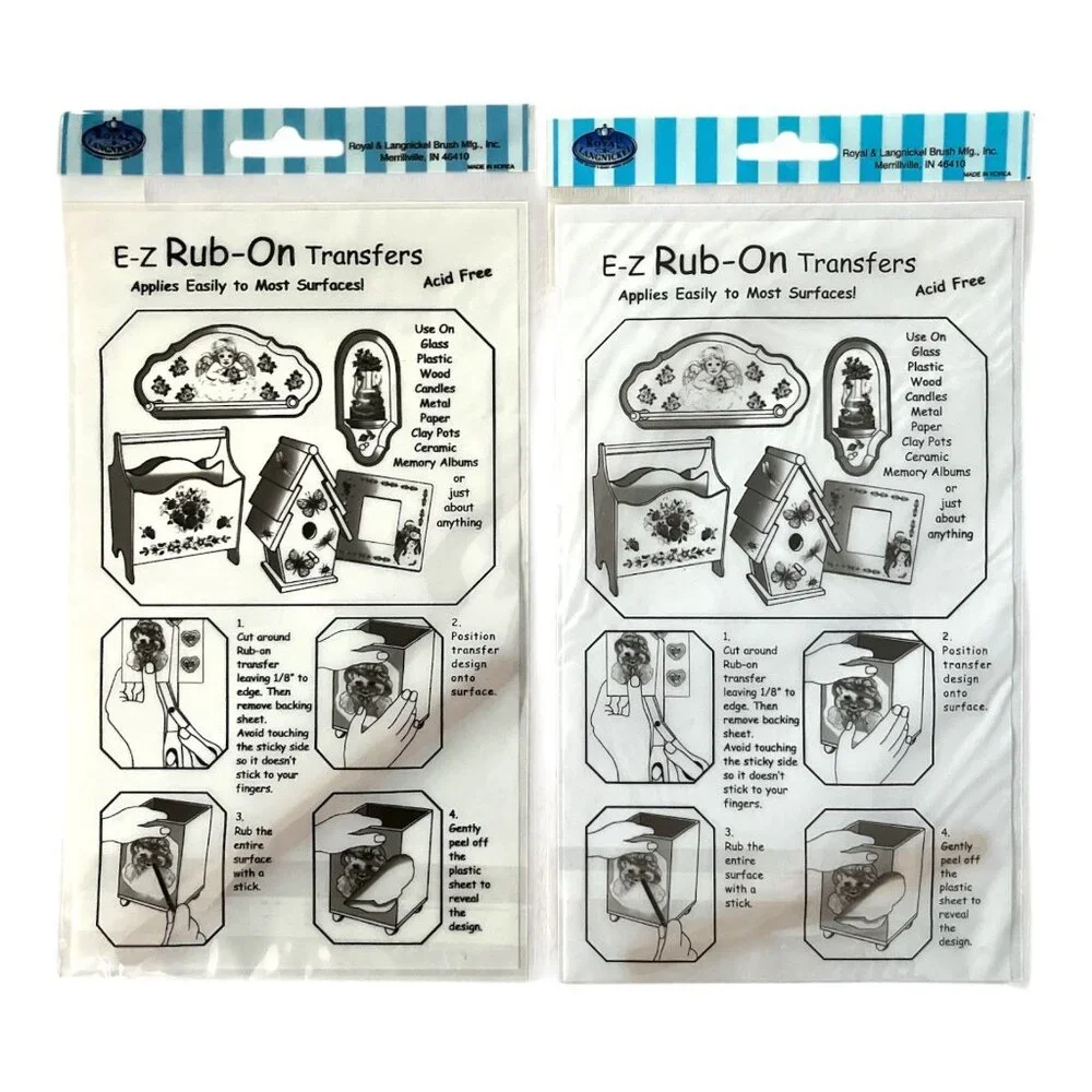 Set of 2 Vintage E-Z Rub-On Transfers – Jolly Santa Designs – 2000s Roylco Craft